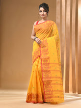 Load image into Gallery viewer, Yellow Pure Cotton Tant Saree With Woven Designs