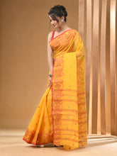 Load image into Gallery viewer, Yellow Pure Cotton Tant Saree With Woven Designs