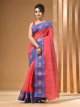 Load image into Gallery viewer, Crimson Red Pure Cotton Tant Saree With Woven Designs