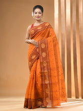Load image into Gallery viewer, Light Orange Pure Cotton Tant Saree With Woven Designs