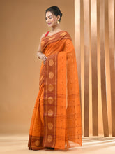 Load image into Gallery viewer, Light Orange Pure Cotton Tant Saree With Woven Designs