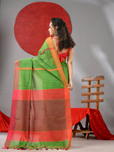 Load image into Gallery viewer, Parrot Green Cotton Soft Saree With Kantha Style