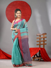 Load image into Gallery viewer, Sea Green Cotton Blend Soft Saree With Kantha Style