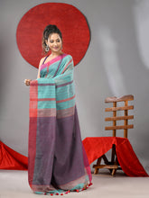 Load image into Gallery viewer, Sea Green Cotton Blend Soft Saree With Kantha Style