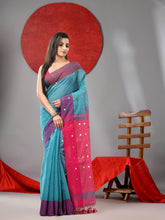 Load image into Gallery viewer, Sea Green Cotton Blend Saree With Sequins Work