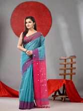 Load image into Gallery viewer, Sea Green Cotton Blend Saree With Sequins Work