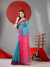 Load image into Gallery viewer, Sea Green Cotton Blend Saree With Sequins Work