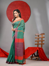 Load image into Gallery viewer, Green Cotton Blend Soft Saree With Kantha Style