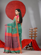 Load image into Gallery viewer, Green Cotton Blend Soft Saree With Kantha Style
