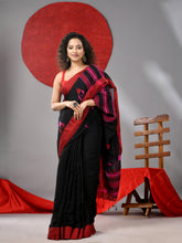 Load image into Gallery viewer, Black Cotton Handspun Saree With Woven Designs