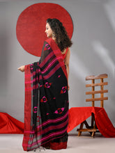 Load image into Gallery viewer, Black Cotton Handspun Saree With Woven Designs