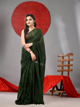 Load image into Gallery viewer, Green Cotton Soft Saree With Stripe Designs
