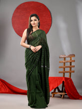 Load image into Gallery viewer, Green Cotton Soft Saree With Stripe Designs