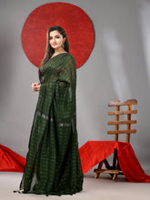 Load image into Gallery viewer, Green Cotton Soft Saree With Stripe Designs