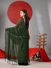 Load image into Gallery viewer, Green Cotton Soft Saree With Stripe Designs