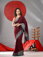 Load image into Gallery viewer, Maroon Cotton Soft Saree With Zari Border