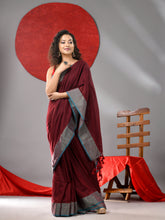 Load image into Gallery viewer, Maroon Cotton Soft Saree With Zari Border