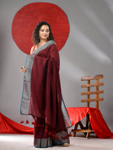 Load image into Gallery viewer, Maroon Cotton Soft Saree With Zari Border