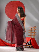 Load image into Gallery viewer, Maroon Cotton Soft Saree With Zari Border