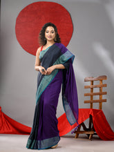 Load image into Gallery viewer, Grey And Purple Half & Half Cotton Soft Saree With Zari Border