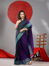 Load image into Gallery viewer, Grey And Purple Half & Half Cotton Soft Saree With Zari Border