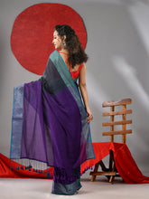 Load image into Gallery viewer, Grey And Purple Half & Half Cotton Soft Saree With Zari Border