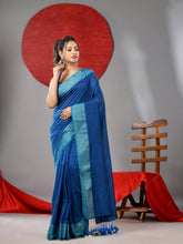 Load image into Gallery viewer, Blue Cotton Soft Saree With Zari Border