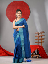 Load image into Gallery viewer, Blue Cotton Soft Saree With Zari Border