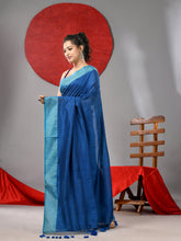 Load image into Gallery viewer, Blue Cotton Soft Saree With Zari Border