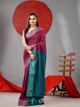 Load image into Gallery viewer, Magenta And Teal Half & Half Cotton Soft Saree With Zari Border