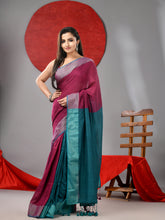 Load image into Gallery viewer, Magenta And Teal Half & Half Cotton Soft Saree With Zari Border
