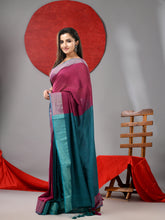 Load image into Gallery viewer, Magenta And Teal Half & Half Cotton Soft Saree With Zari Border