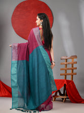Load image into Gallery viewer, Magenta And Teal Half & Half Cotton Soft Saree With Zari Border