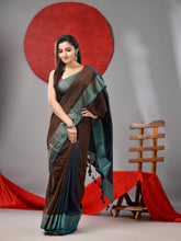Load image into Gallery viewer, Brown And Dark Grey Half & Half Cotton Soft Saree With Zari Border