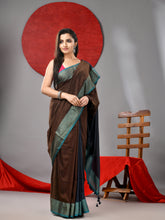 Load image into Gallery viewer, Brown And Dark Grey Half & Half Cotton Soft Saree With Zari Border