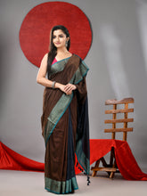 Load image into Gallery viewer, Brown And Dark Grey Half & Half Cotton Soft Saree With Zari Border