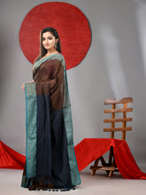 Load image into Gallery viewer, Brown And Dark Grey Half & Half Cotton Soft Saree With Zari Border