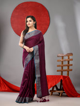 Load image into Gallery viewer, Plum Purple Cotton Soft Saree With Zari Border
