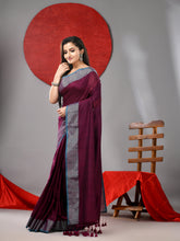 Load image into Gallery viewer, Plum Purple Cotton Soft Saree With Zari Border