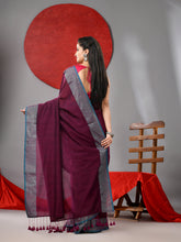 Load image into Gallery viewer, Plum Purple Cotton Soft Saree With Zari Border