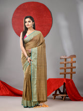 Load image into Gallery viewer, Beige Cotton Soft Saree With Zari Border