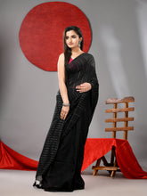 Load image into Gallery viewer, Black Cotton Soft Saree With Stripes Designs