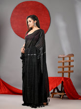 Load image into Gallery viewer, Black Cotton Soft Saree With Stripes Designs