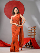 Load image into Gallery viewer, Orange Cotton Soft Saree With Stripe Designs