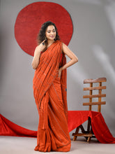 Load image into Gallery viewer, Orange Cotton Soft Saree With Stripe Designs
