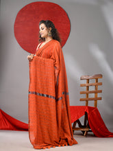 Load image into Gallery viewer, Orange Cotton Soft Saree With Stripe Designs