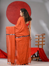 Load image into Gallery viewer, Orange Cotton Soft Saree With Stripe Designs