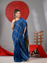 Load image into Gallery viewer, Sapphire Blue Cotton Soft Saree With Stripe Designs