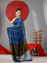 Load image into Gallery viewer, Sapphire Blue Cotton Soft Saree With Stripe Designs