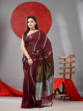 Load image into Gallery viewer, Maroon Cotton Soft Saree With Stripe Designs